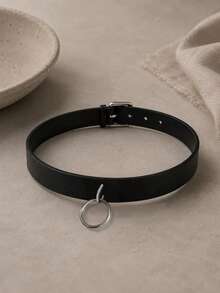 1pc Women's Black Silver Buckle Punk Round Choker Necklace, Suitable For Daily Wear - Black - View 4