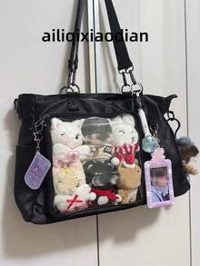 Japanese Style Anime Casual Nylon Daily Life Transparent Corn Doll Shoulder Bag, Large Capacity For Women, Suitable For Shopping, Commuting, Party, Comic Con, Gift - Black - View 7