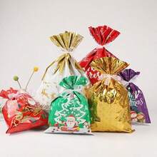 Set 10 Tas Hadiah Natal, Tas Permen Malam Natal dengan Tali Serut, Tas Dekorasi Natal, Tas Kado - Beraneka warna - View 4