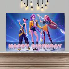 asmodee Anime Girl Group Happy Birthday Backdrop Banner 1x1.5m Neon Cool Female Character Photo Booth Background Wall Decor Birthday Party Supplies - Multiple Styles - View 4