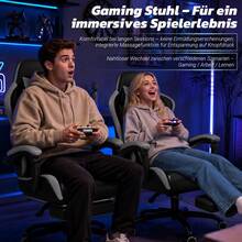 DEVOKO Gaming Chair - Ergonomic Gaming Chair With Footrest And Lumbar Support, Height Adjustable, Padded, 150 Kg Capacity, PC Swivel Chair, Black - Grey - View 2