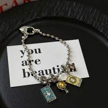 1pc Vintage Tarot Card Element Star Heart Lock Beaded Bracelet, Sweet Cool Girl Personalized Hip Hop Style Versatile Alloy Hand Jewelry Accessory - Multicolor - View 5
