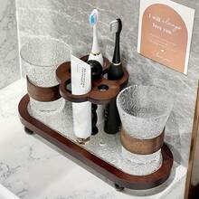 1pc Vintage Toothbrush, Toothpaste And Toothbrush Holder With Integrated Mouthwash Cup |, Floor Standing, Includes Toothbrush Holder, Toothpaste Squeezer, Mouthwash Cup, Suitable For Bathroom And Washroom - Multicolor - View 7