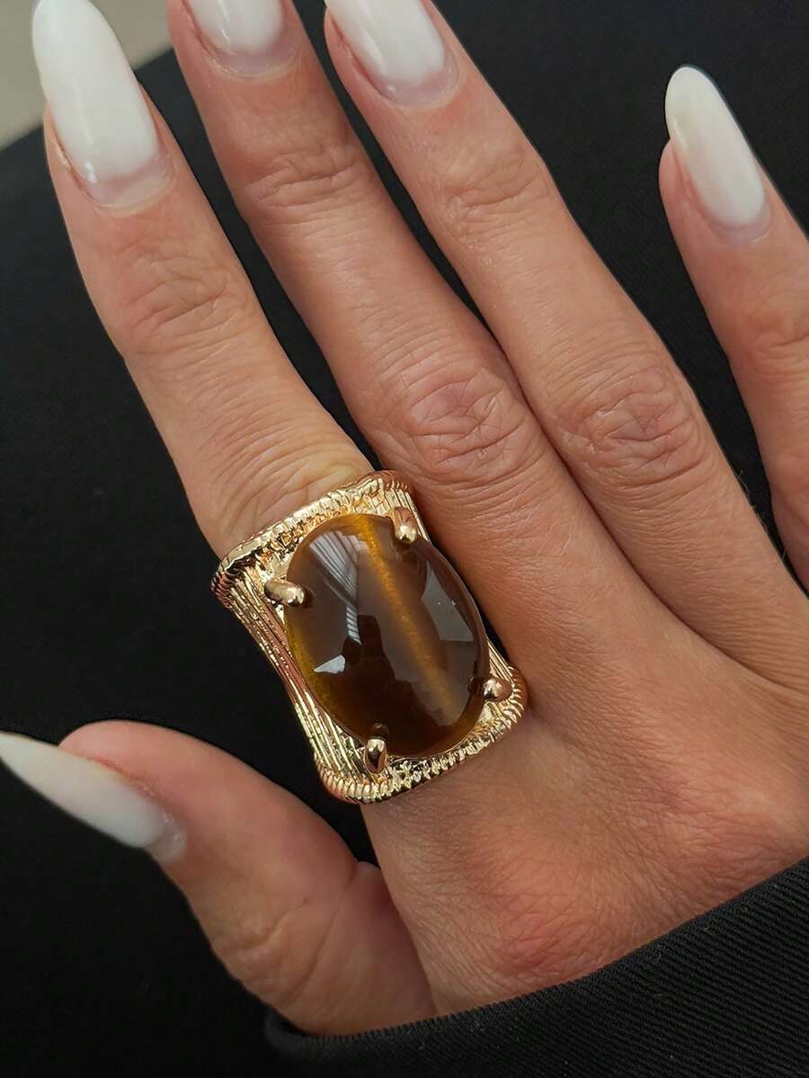 1pc Fashion Versatile Vintage Brushed Geometric Wide Band Tie Dye Maillard Open Ring, Suitable For Women's Daily And Holiday Wear - Brown - View 1