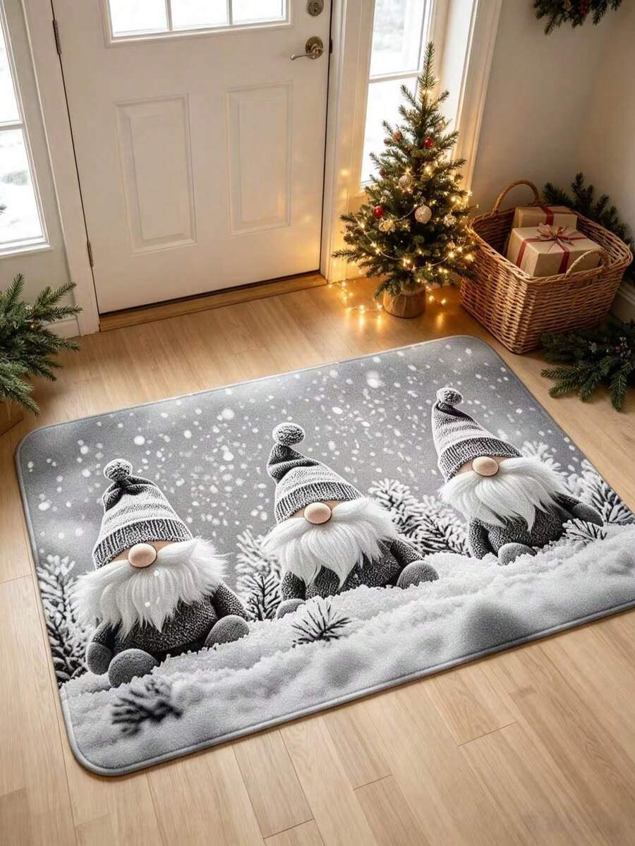 1pc Elegant Tone White Beard Gnome Doormat, Plush Rug, Welcome Mat, Carpet, Floor Mat, Outdoor Doormat, Kitchen Rug, Home Decor, Front Door Mat, Area Rug, Outdoor Mat, Home Decor, Area Carpet, Garden Rug, Washable Carpet - Multicolor - View 1
