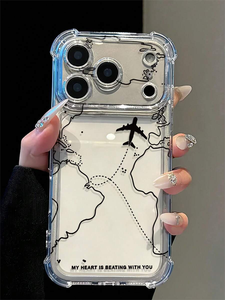 حافظة هاتف إبداعية بتصميم مسار رحلة الطائرة، بطانية TPU شفاف مخصص مع وسادة هوائية مقاومة للصدمات، متوافق مع Apple 18Pro/18Pro Max/17/17 Pro/17 Pro Max/16/16 Pro/16 Plus/16 Pro Max/15/15 Pro/15 Plus/14/14 Pro/14 Pro Max/13/13 Pro/13 Pro Max/12/12 Pro/12 Pro Max/11/7/8/XR، حافظة واقية مقاومة للأوساخ بتغطية كاملة - شفاف - مشاهدة 1