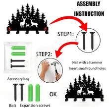 1pc Forest Deer Iron Art Key Hook Wall Decor Hanging Rack Entryway Key Storage Hook Animal Silhouette Wall Mount - Black - View 8