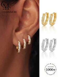 1 Pair Exquisite 10-16mm Polished Hoop Earrings, Suitable For Women, Anniversary, Girlfriend Birthday Gift, Date And Daily Wear, Delicate Jewelry - Full Diamond Earrings - View 1