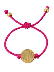 Fashionable And Simple Heart-Shaped Smiling Face Cross Circular Pendant Bracelet With Copper Beads And Fringes. Adjustable Wristband For Women. - Multicolor - View 6