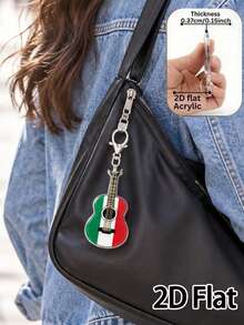 2d Flat, Mexican National Flag Classic Guitar And Bass Patterned Acrylic Pendant,Archie Mariachi Pride Keychain, For Music Instrument Enthusiasts - Multicolor - View 6