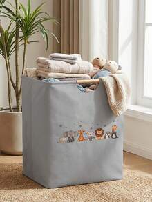 1PC Animal‑Print Open Storage Bin, Collapsible Laundry Basket Storage Bag With Wooden Handles, Household Foldable Hamper For Bathroom, Dirty Clothes Storage Bucket - Multicolor - View 19