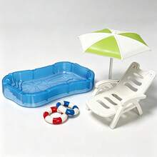 Tiny Beach Pool Lounge Set, Miniature Swim Ring Chair Ornament, Aesthetic Room Decor Desktop Display, Micro Scene Home Shelf Decoration Accent - Multicolor - View 9