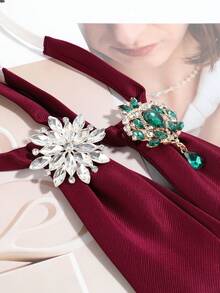 1pc French Vintage Double Layer Satin Rhinestone Women's Necktie, Banquet Commute Formal Shirt Decoration Accessory - Multicolor - View 6