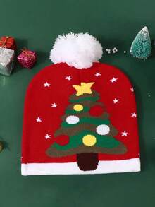 1pc Christmas Knitted Beanie, Warm Versatile Casual Winter Hat, Suitable For Outdoor, Streetwear And Travel - Red - View 3