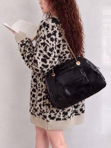 Women's Autumn/Winter Designer Leopard Print V-Neck Cardigan Sweater - Khaki - View 2