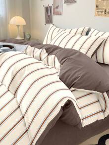 2/3 Piece Duvet Cover Set, Home Textiles, Minimalist Style, Brown And Blue Stripes, Comfortable And Breathable Bedding Set, Soft And Anti-Pilling, No Duvet Insert Included, Suitable For All Sizes Of Large And Small Beds, All Season, Indoor Decor - Multicolor - View 7