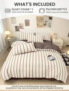 2/3 Piece Duvet Cover Set, Home Textiles, Minimalist Style, Brown And Blue Stripes, Comfortable And Breathable Bedding Set, Soft And Anti-Pilling, No Duvet Insert Included, Suitable For All Sizes Of Large And Small Beds, All Season, Indoor Decor - Multicolor - View 3