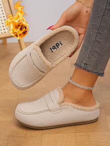 Beach Soft Faux Fur Home Leisure Warm Slip-On Shoes - Beige - View 3