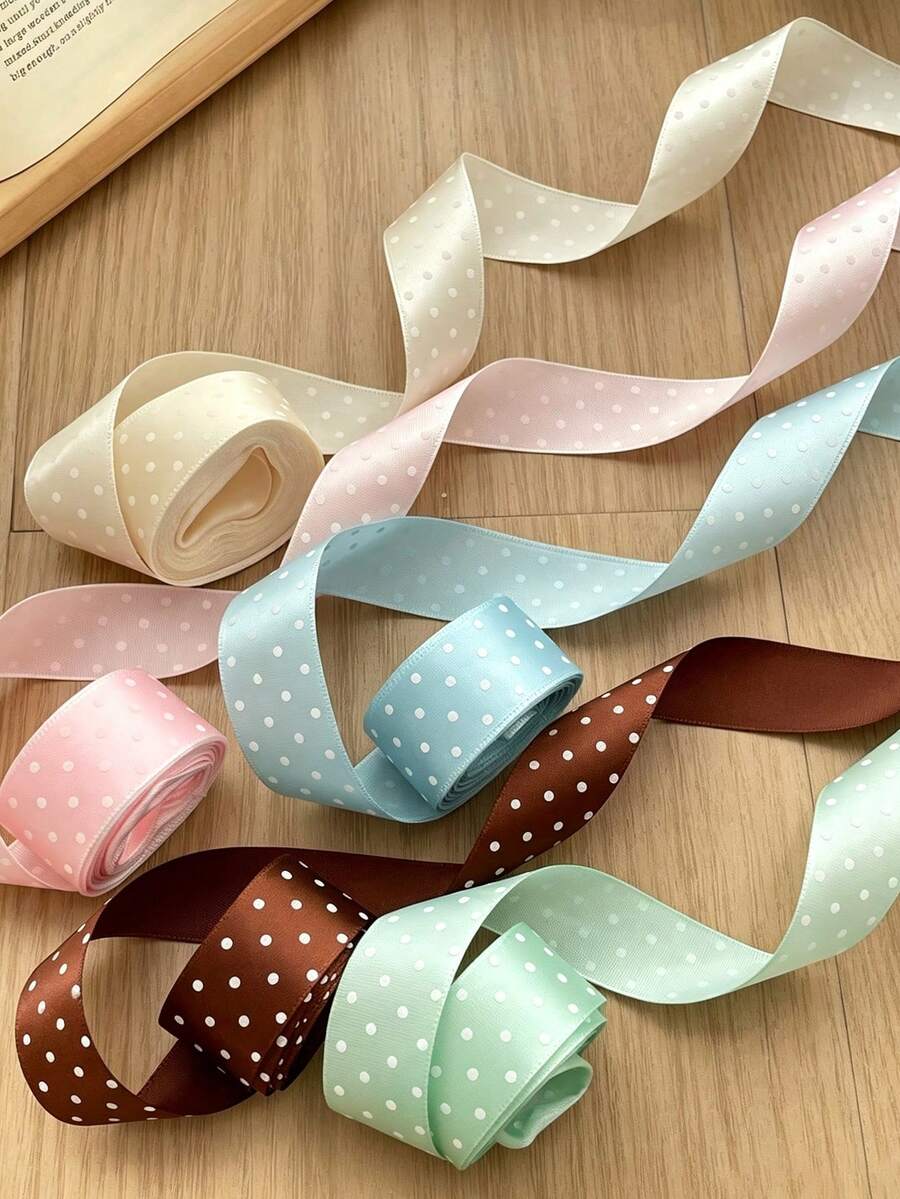 Polka Dot Satin Shiny Gift Wrapping Ribbon Bow Floral Decoration Holiday Ribbon Woven Tape Floral Binding Rope Cake Birthday Gift Box Packaging Colorful Ribbon Bow - New Model - View 1