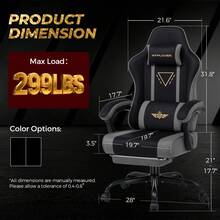 Fabric Gaming Chair With Footrest, Ergonomic Computer Desk Chair With Pocket Spring Cushion Home Office High Back Lumbar Support Heavy Duty Wide - Grey - View 9