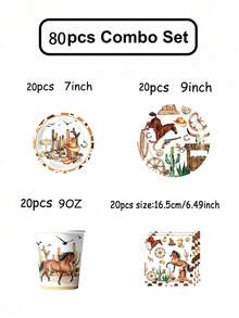 10/20/40/50/60/80Pcs Western Cowboy Desert Disposable Paper Tableware Set, Brown Horse Cactus Cowboy Hat Boot Horseshoe Print Paper Plates Cups Napkins, Kids Cowboy Wild West Rodeo Birthday Party Supplies Table Decor Essentials - Multicolor - View 16
