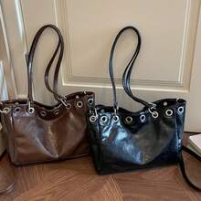 1 túi xách tote hình xô da giả bóng phong cách vintage, chi tiết khoen, dây đeo vai tháo rời, đeo đa kiểu, túi xách đi làm hàng ngày cho nữ - Nhiều màu - Xem 2