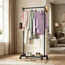 1pc Simple Home Single/Double Rod Clothes Rack, Multifunctional Floor Standing Coat Rack With Wheels For Hanging And Displaying Clothes, Portable Storage Rack, Room Decor, Home Decor, Autumn Decor, Bedroom Decor - Multicolor - View 2