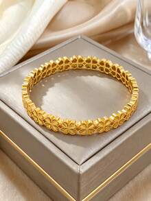 Letingsha Women's Vintage Gold Plated Textured Open Cuff Bracelet, Fashionable Daily Layering & Premium Jewelry Gift - Gold - View 1
