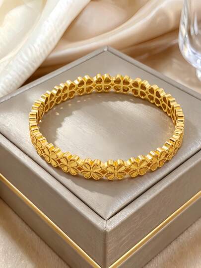 Letingsha Vòng tay hở nữ mạ vàng phong cách vintage vân nổi, trang sức thời trang đeo layer hàng ngày, quà tặng cao cấp