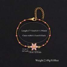 1pc New Fashion White/Pink Flower Gold Stainless Steel Chain Bracelet For Women - flower - View 2