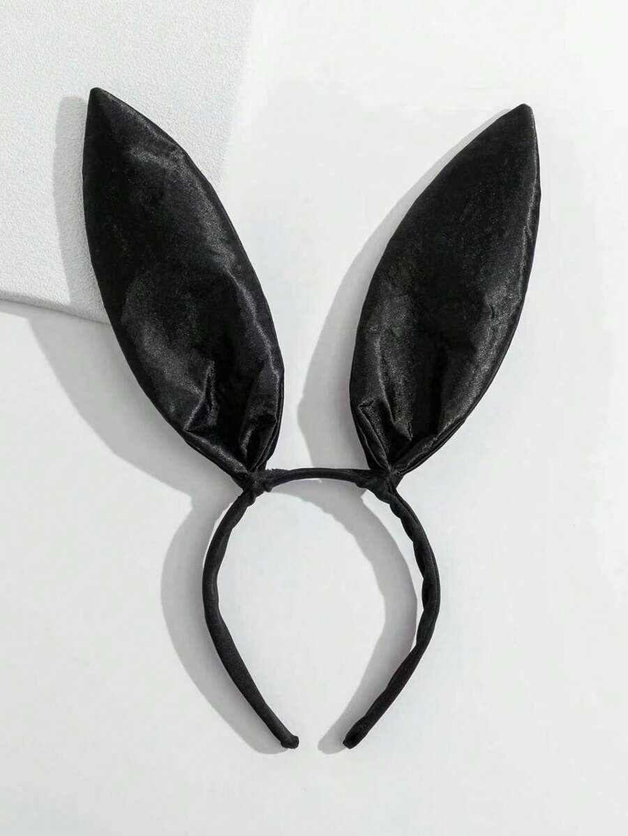 1pc Halloween Satin Personalized Holiday Party Rabbit Ear Headband, Suitable For Holiday Dress Up - Black - View 1