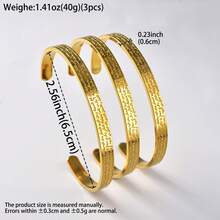 3pcs Classic Minimalist 18K Gold-Plated Scripture Engraved Open Bracelet, Suitable Both Men Women, Suitable Daily Party Wear, Fashionable Gift Jewelry - Gold - View 7