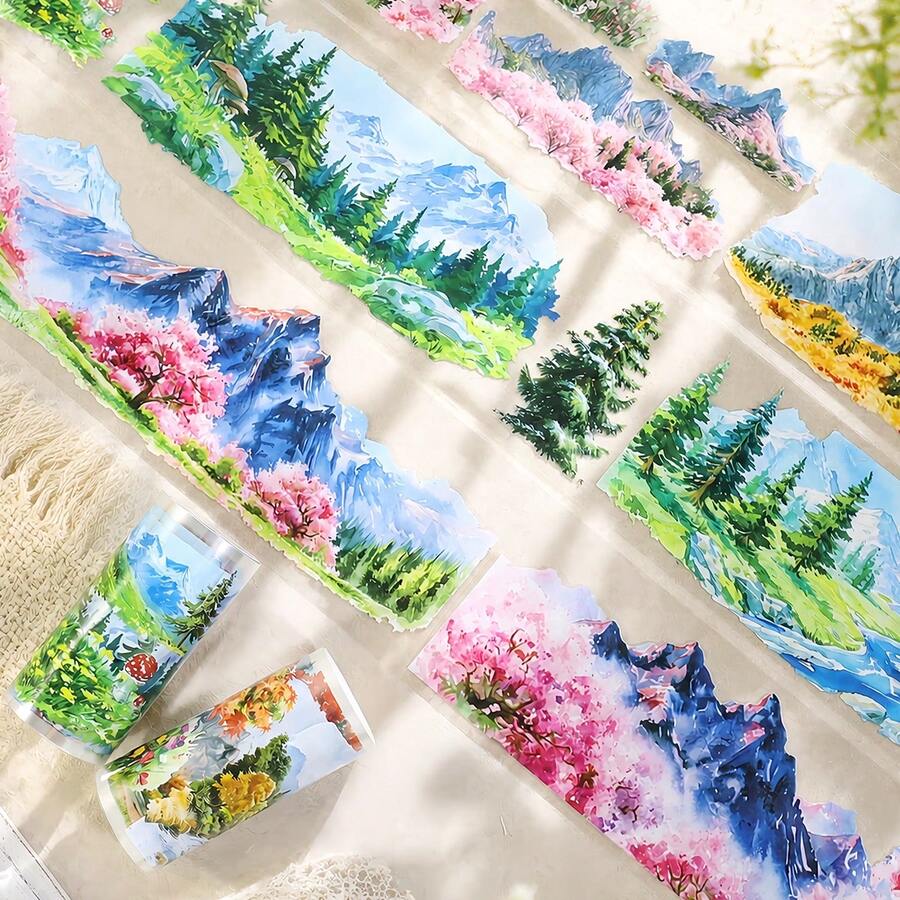 8cm*2m/Roll Golden Hometown Landscape PET Tape Countryside Golden Hometown Tape Decorative Tape For Sticker Scrapbooking Journal Card Making Stationery Loop100cm - 2M - View 1