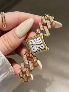 LIANDU 1pc Women's Gold Quartz Watch, Fashionable Rhinestone Strap, Luxury Exquisite Vintage Style Watch, Suitable For Daily Wear And Holiday Gifts - Gold - View 3