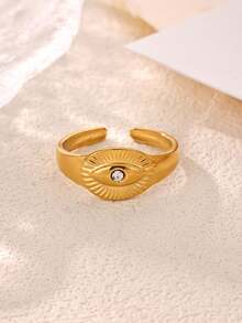 1pc European And American Fashionable Gold Stainless Steel Open Eye Ring For Men And Women - Yellow Gold - View 4