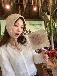 Sweet Girl Lace Patchwork Blouse Petal Sleeve Loose Fit Autumn Women Long Sleeve Top - White - View 5