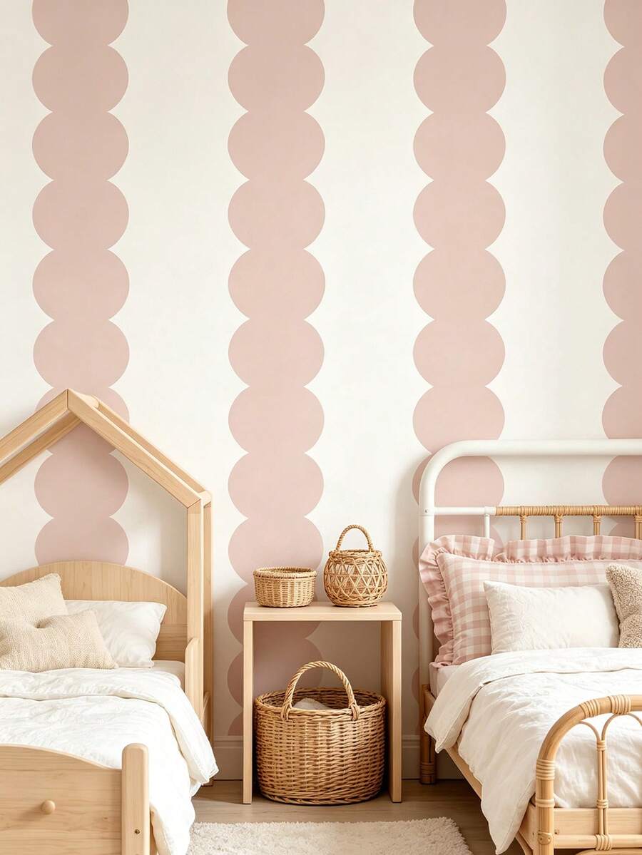 Pink Bubble Striped Peel And Stick Removable Wallpaper, Gray Pink White Abstract Wall Sticker, Baby Room Decor, Children Bedroom Background Decoration - Multicolor - View 1