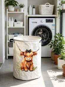 Multifunctional Large Laundry Basket/Dirty Clothes Bin, Laundry Storage Bag, High-End Cow Design Foldable Round Clothes Basket, Portable Laundry Bag, Suitable For Bathroom/Bedroom/Dorm, Housewarming Gift - Multicolor - View 8