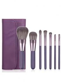 7pcs Small Grape Makeup Brush Set With PU Slot Storage Bag, Gradient Soft Bristles, Fluffy And Skin-Friendly, Non-Irritating, Picks Up Powder Gently With Minimal Fallout, Suitable For Daily Home Light Makeup, Easily Complete Basic Full Face Makeup - Multicolor - View 14