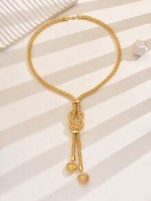 1pc Unique Vintage Chunky Chain Flower Adjustable Pull Sweater Necklace For Wedding Party - Yellow Gold - View 14