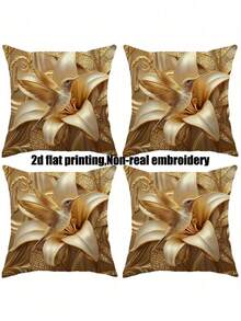 1/2/4pcs Modern Hummingbird & Giant Lily Pattern Throw Pillow Covers, Machine Washable, 100% Polyester, Decorative Soft Cushion Covers, Suitable For Living Room, Bedroom, Sofa, 2D Print, Single-Sided Print, Pillow Insert Not Included - Gold - View 7