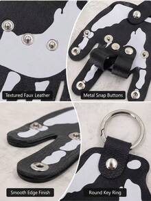Skeleton Hand Keychain, 1pc PU Leather Key Organizer Bag, Palm Shaped Key Fob With Snap Button, Foldable Key Ring Key Holder, Gothic Skeleton Finger Keychain, Halloween Bag Charm, Suitable For Wallet Backpack, Car House Keys, Unisex Gift - A - View 9