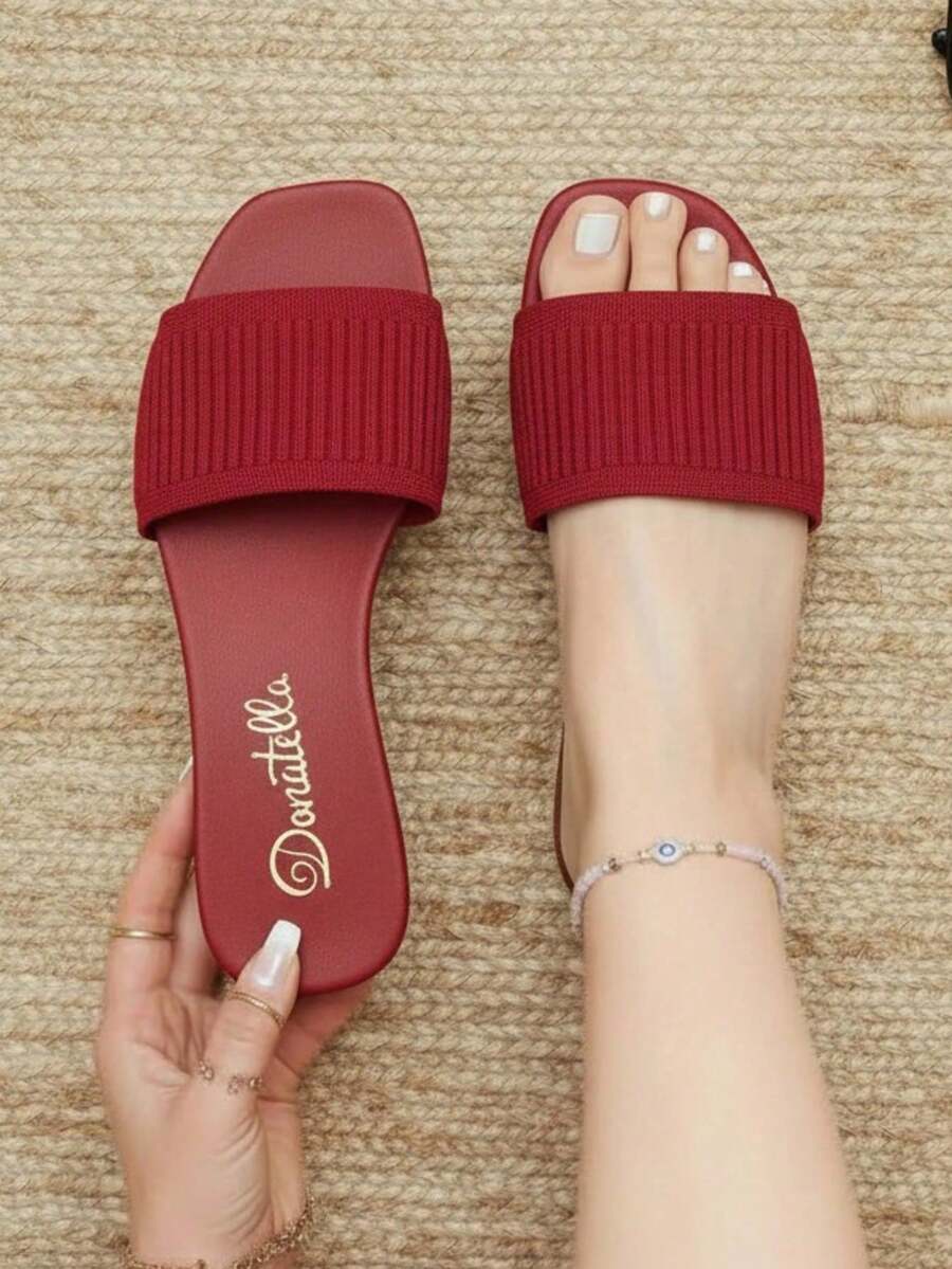 Sandalia blanca baja, sandalia punta cuadrada mujer, sandalia negra casual, calzado veraniego para mujer, sandalia con tira textil, sandalias con brillo elegante, slip-on femenina - Rojo - Ver 1