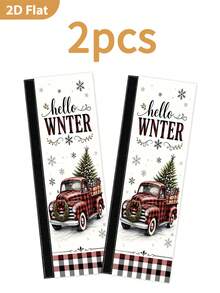 1/2 Pcs Penutup Gagang Kulkas Natal, Truk Pick-up Merah, Kotak-kotak Hitam Putih Merah, Motif Pohon Natal, dengan Pengikat Hook & Loop, Cocok untuk Kulkas, Oven, Microwave, Mesin Cuci Piring, Dekorasi Dapur Libur Natal - View 9