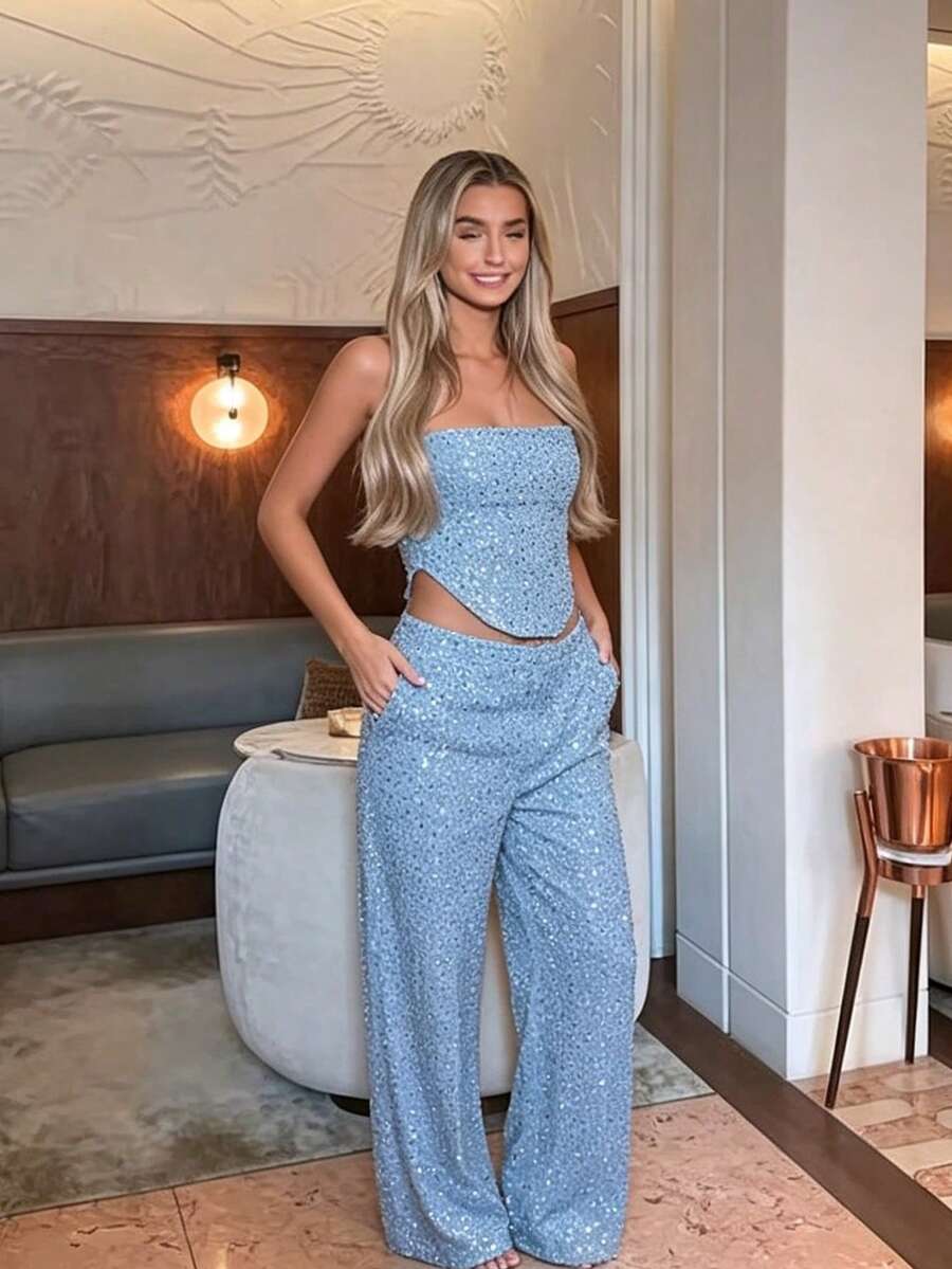 Women Two-Piece Outfits - Sky Blue - View 1