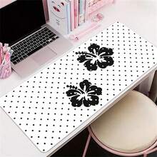 1pc White Black Polka Dots Hibiscus Flower PU Leather Desk Mat, Large Extended Waterproof Non-Slip Smooth Mouse Pad, Floral Desk Pad Protector Writing Mat Easy Clean Stain Resistant For Office Home School Computer Laptop Desktop - View 2