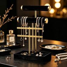 3-Tier Bracelet Display Stand, Detachable T-Bar, Beige Velvet Bracelet Rack, Jewelry Storage Organizer For Bracelets, Necklaces, Earrings, Rings - Multicolor - View 3