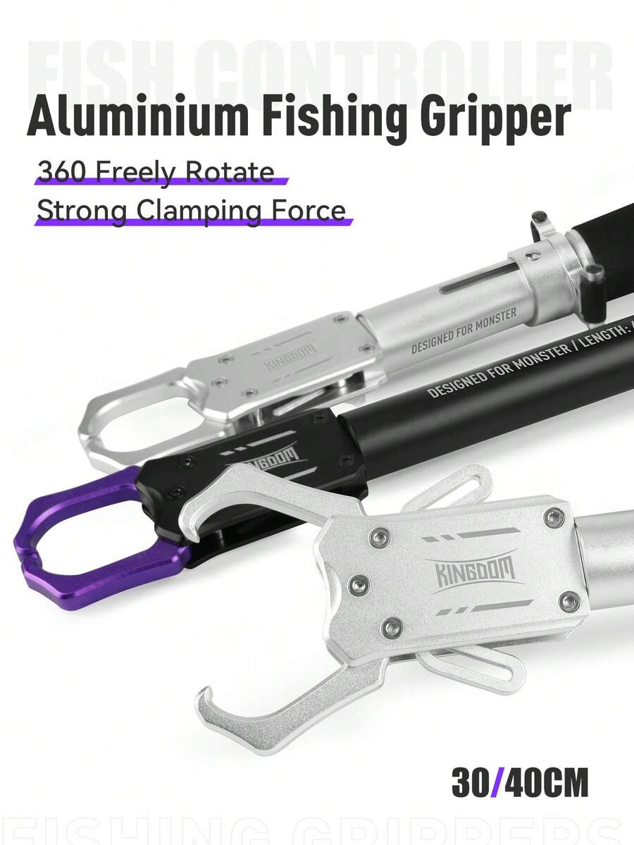 KINGDOM Aluminium Fishing Gripper, 360° Rotating Fish Lip Gripper Tool With EVA Handle, Lightweight Fishing Accessory For Freshwater & Saltwater Fishing, 30cm 40cm