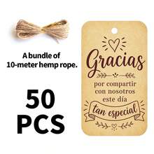 50 buah Label Ucapan Terima Kasih Spanyol dengan Tali Rami, Label Souvenir Pesta Kertas Kraft, Cocok untuk Pernikahan, Ulang Tahun, Pesta Lajang dan Acara Lainnya, Label Gantung Kemasan Hadiah Liburan dan Kerajinan Tangan DIY - MultiWarna - View 8
