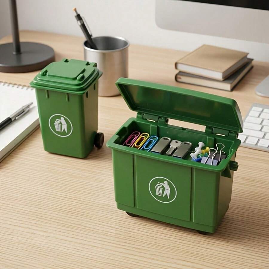 2pcs Multi-Functional Mini Desktop Trash Can, Small Office Desk Storage Bin, Can Hold Pencils, Clips, Erasers, Home Party Decoration, Gift For Colleagues, Office Desk Essential, Back To School College Dorm Decor, Autumn Desktop Storage - Multicolor - View 1